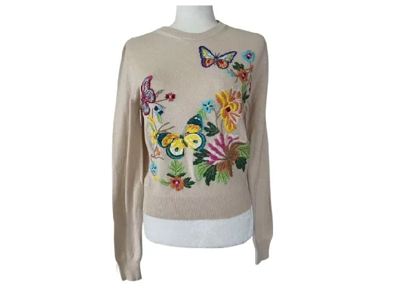 ETRO Milano Crewneck Butterfly Embroidered Sweater Handmade Hand-knitted Hand-woven