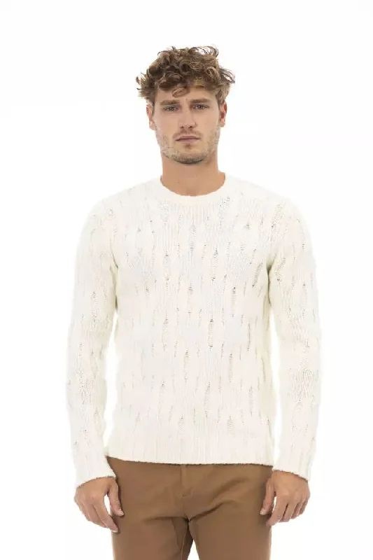 Beige Wool Men Sweater Nylon Fabric Polyester Fabric Spandex Fabric