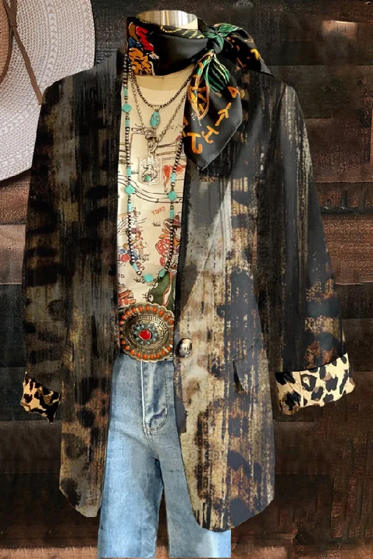 Vintage Leopard Print Blazer Linen Women's Suit