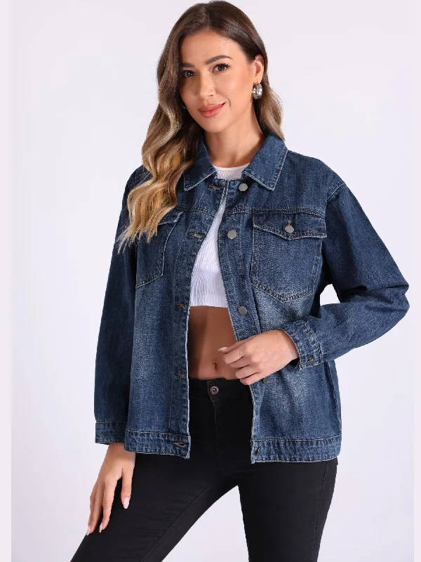 Button Down Long Sleeve Denim Jean Jacket Cotton Fabric Linen Fabric Terry Fabric