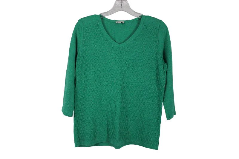 Talbots Green Knit Sweater | S Petite Cable Knit Ribbed Knit Lace Knit