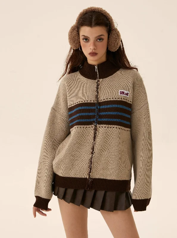 Alpine Retro Zip Sweater Chenille Blend Fleece Blend Nylon Blend