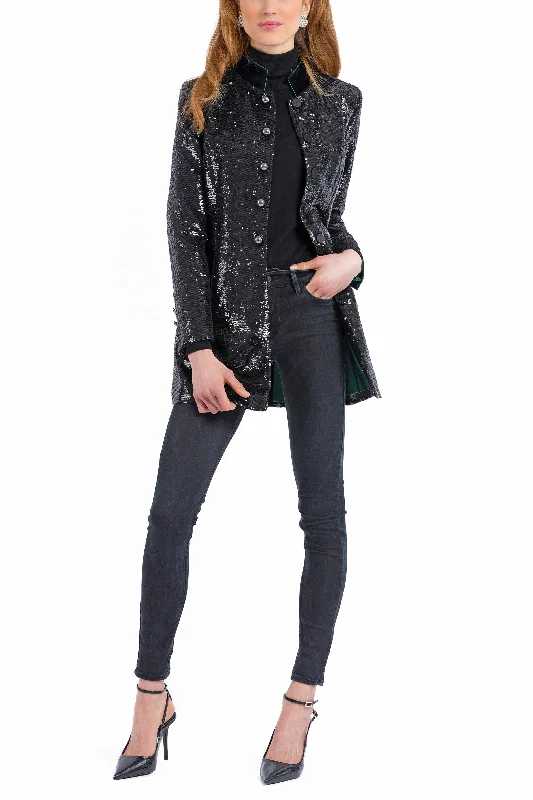 Long Blazer from shiny black sequins Women's Classic Blazer