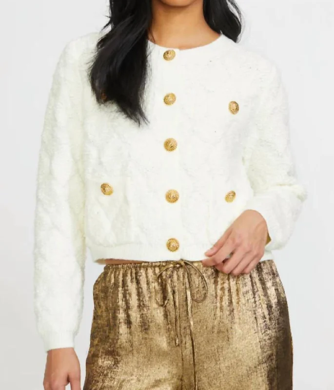 Textured Sweater Cardigan In Cream Tailored Straight A-Line