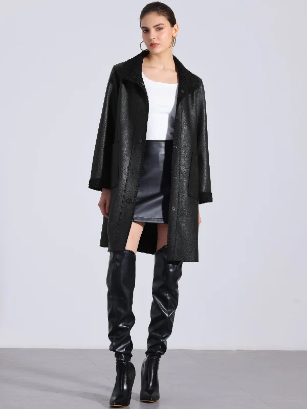 Faux Leather Button Up Peter Pan Collar Mid Long Jacket Satin Jacket Silk Jacket Chiffon Jacket Faux Leather Button Up Peter Pan Collar Mid Long Jacket Satin Jacket Silk Jacket Chiffon Jacket