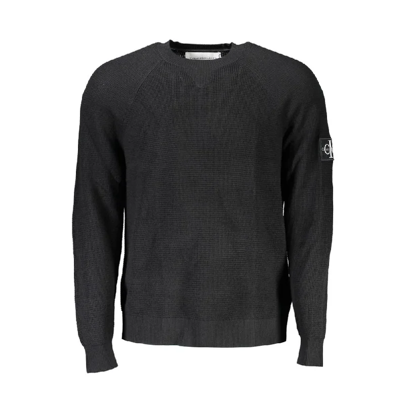 Elegant Black Wool Sweater - Long Sleeved Crew Neck Mesh Fabric Canvas Fabric Denim Fabric