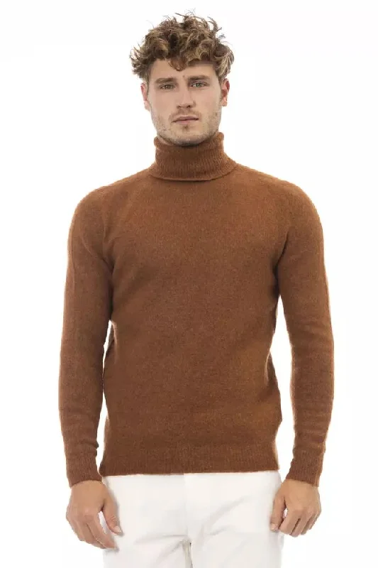 Brown Alpaca Men Sweater Slim Fit Regular Fit Oversized