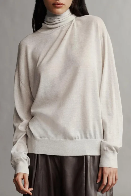 Easy T-Neck Sweater | White Heather Grey Turtle Neck Boat Neck Asymmetrical Neck