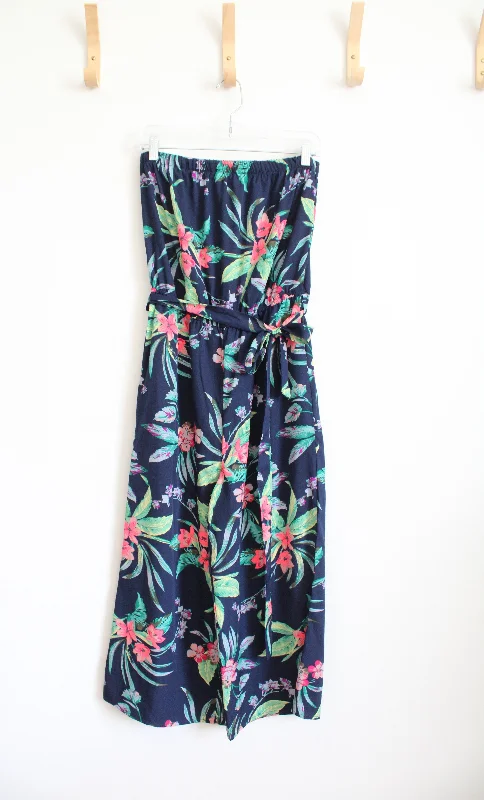 Blush Navy Tropic Print Off the Shoulder Jumper | M Soft Cozy Warm