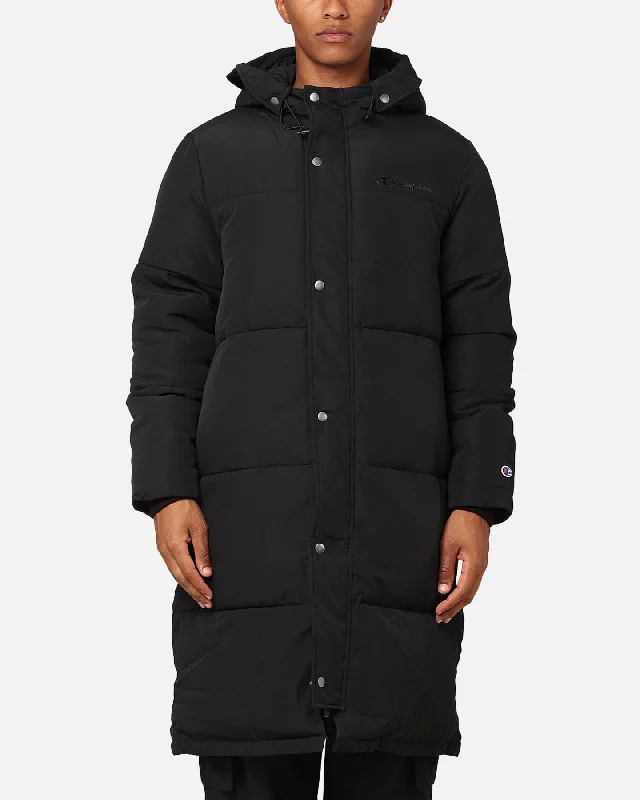 Champion Rochester Long Line Puffer Jacket Black Stand-Up Collar Roll-Neck Collar Turtle Neck