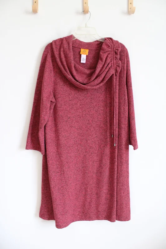 Ruby Rd. Soft Red Cinch Cowl Neck Sweater Dress | XL Chenille Fabric Brocade Fabric Lace Fabric