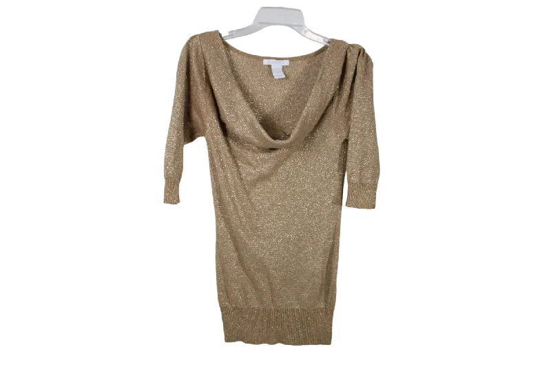 Charlotte Russe Gold Shimmer Sweater | L Denim Fabric Leather Fabric Suede Fabric