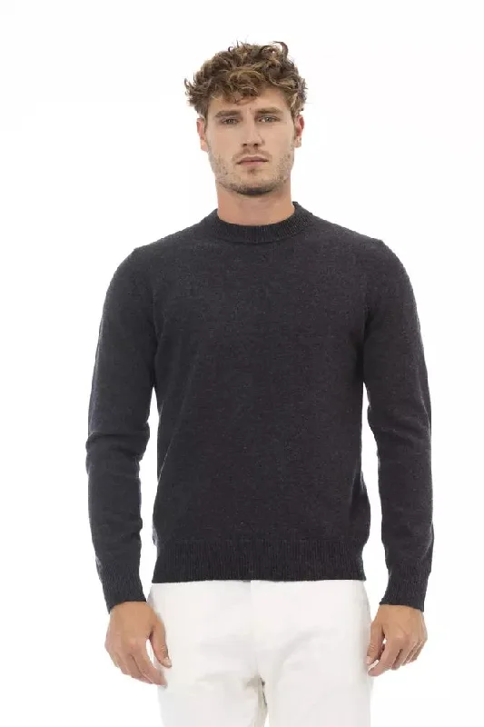 Black Wool Men Sweater Hooded Sweater Collared Sweater Shawl Collar