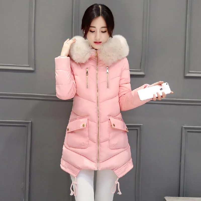 Women Large Fur Collar Hooded Jacket Thick Coat For Women Outwear Parka Hooded Puffy Parka Coat
