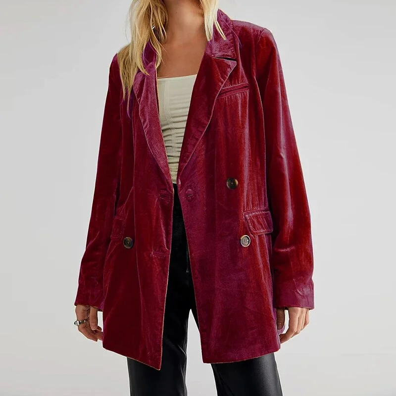 Advbridge New Fashion Long Sleeve Women Solid  Jackets Temperament Bright Velvet Blazer Coats Autumn Elegant Lapel Button Slim Cardigan Slim Fit Regular Fit Oversized