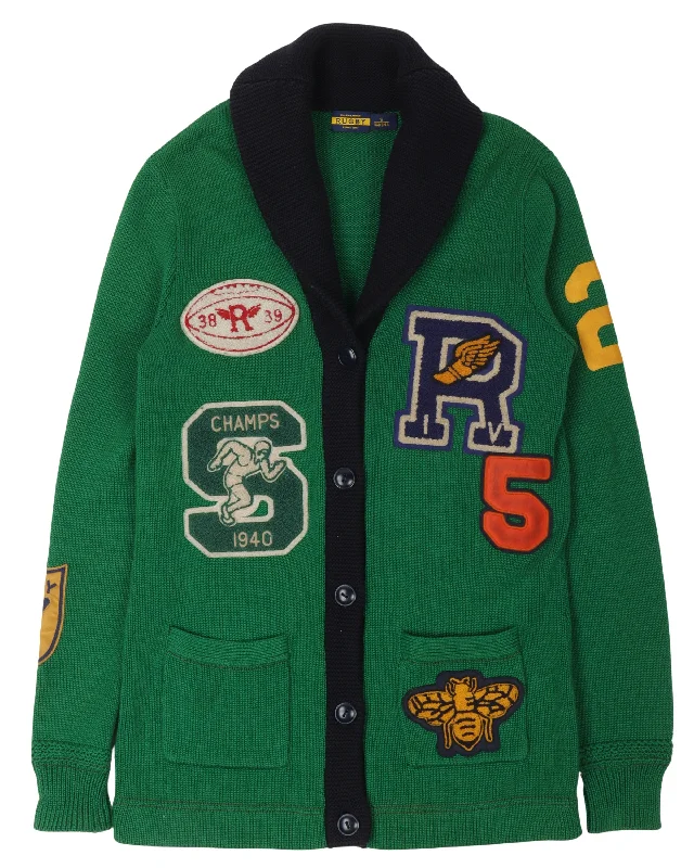 Ralph Lauren Rugby Patch Cardigan Sweater Hooded Caped Shawl Collar