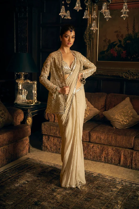 Silver Mirror Work Stitched & Jacket Saree Cotton Jacket Linen Jacket Terry Jacket