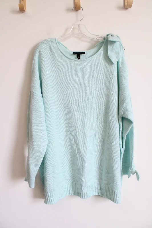 Lane Bryant Light Teal Bow Open Shoulder Sweater | 22/24 Lace Blend Ribbed Blend Corduroy Blend