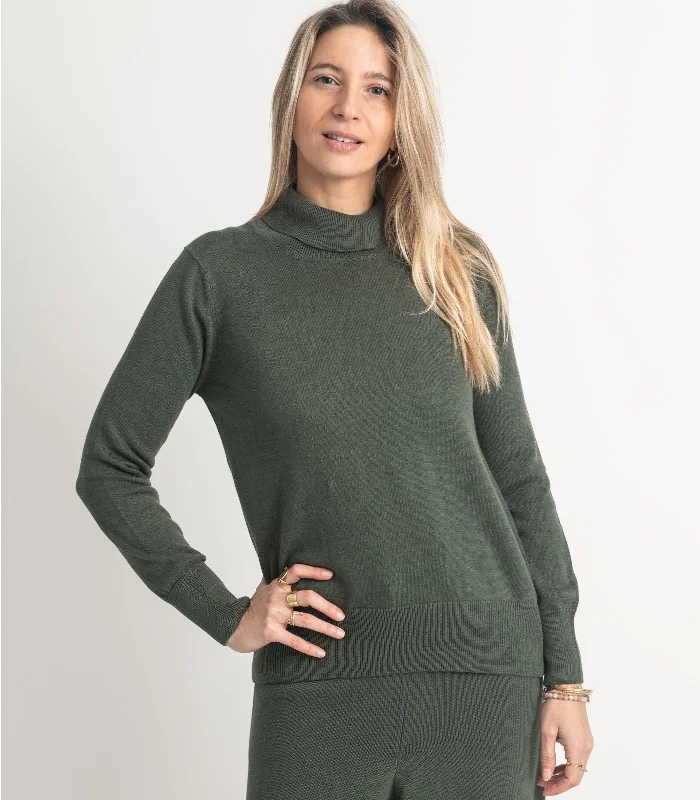 Fine Knit Turtleneck Jumper Glossy Satin Silk