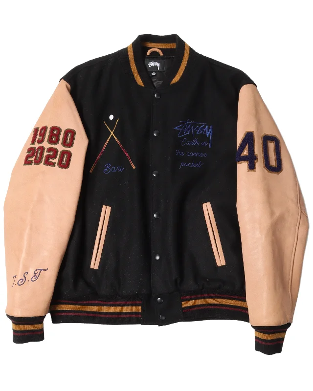 Friends and Family 40th Anniversary Varsity Jacket Chenille Fabric Brocade Fabric Lace Fabric