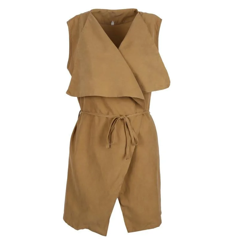 Women Coat Sleeveless Waterfall Cape Long Cardigan Shawls Jacket Coat Windbreak Cotton Fabric Linen Fabric Terry Fabric