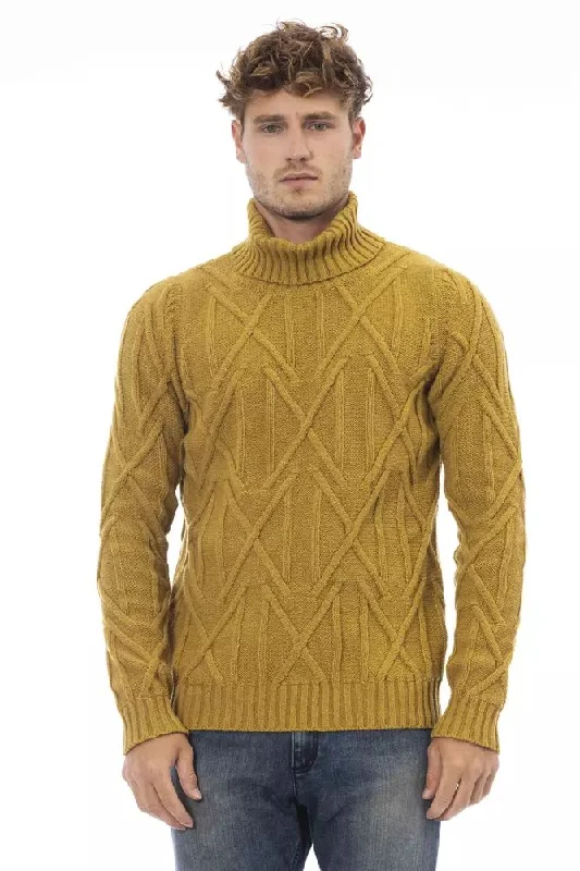 Yellow Merino Wool Men Sweater Boxy Sweater Fitted Sweater A-Line