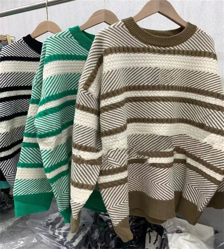 Loose Sweater Woolen Knitted Long Thickened Pullovers Jacket Fall Lady Wool Big Letter Sleeved Knit Shirt Fashion Clothes Languid 3 Colors Fleece Fabric Down Fabric Feather Fabric