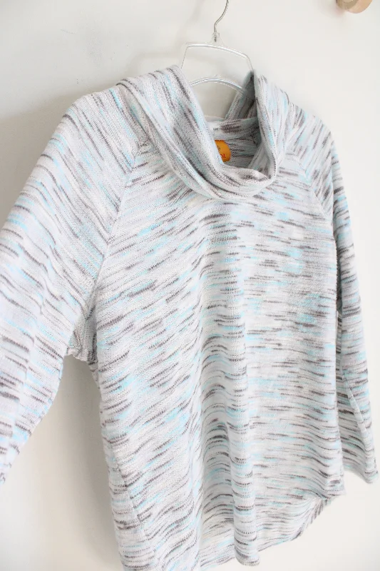 Ruby Rd. Light Gray & Blue Turtleneck Sweater | M Hooded Caped Shawl Collar