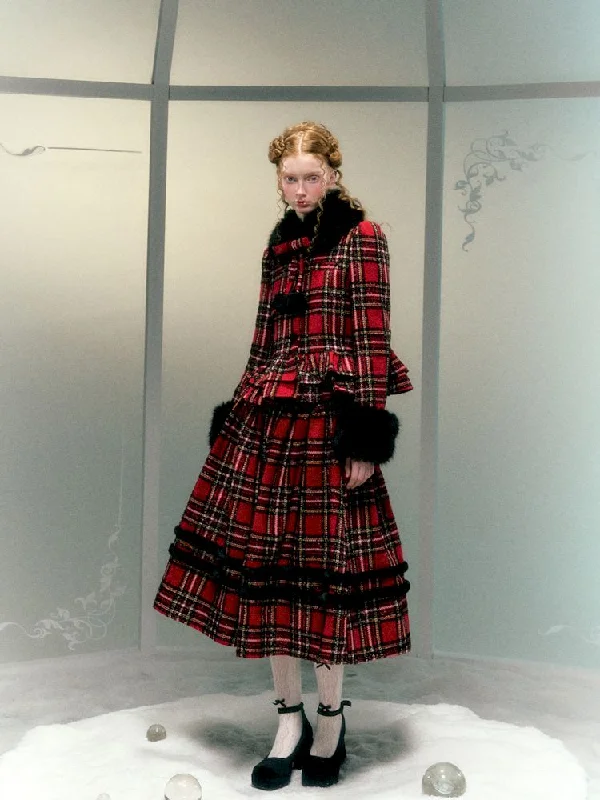 Checkered Removable Hair Collar Tweed Jacket Halter Set【s0000006045】 Lace Jacket Ribbed Jacket Sequined Jacket