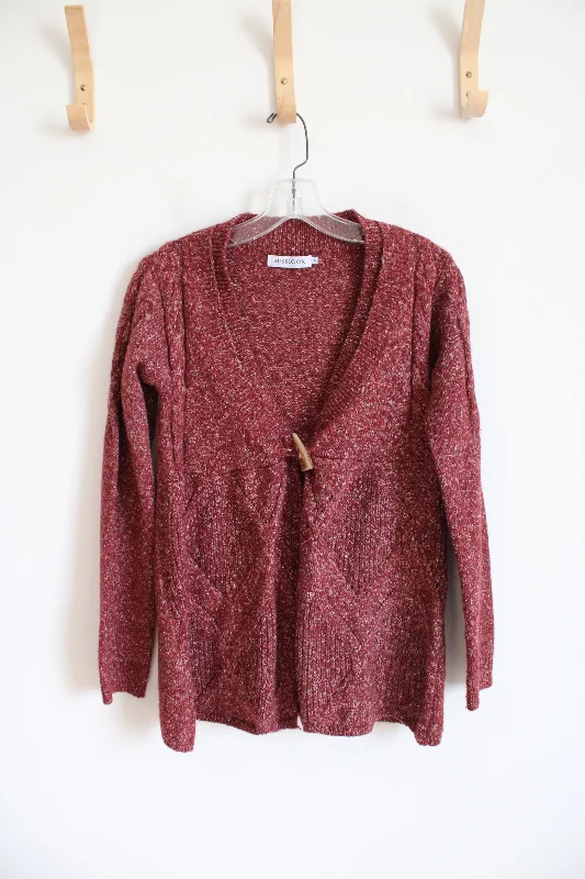 Miss Look Red & White Marled Cardigan Sweater | M Mesh Fabric Canvas Fabric Denim Fabric