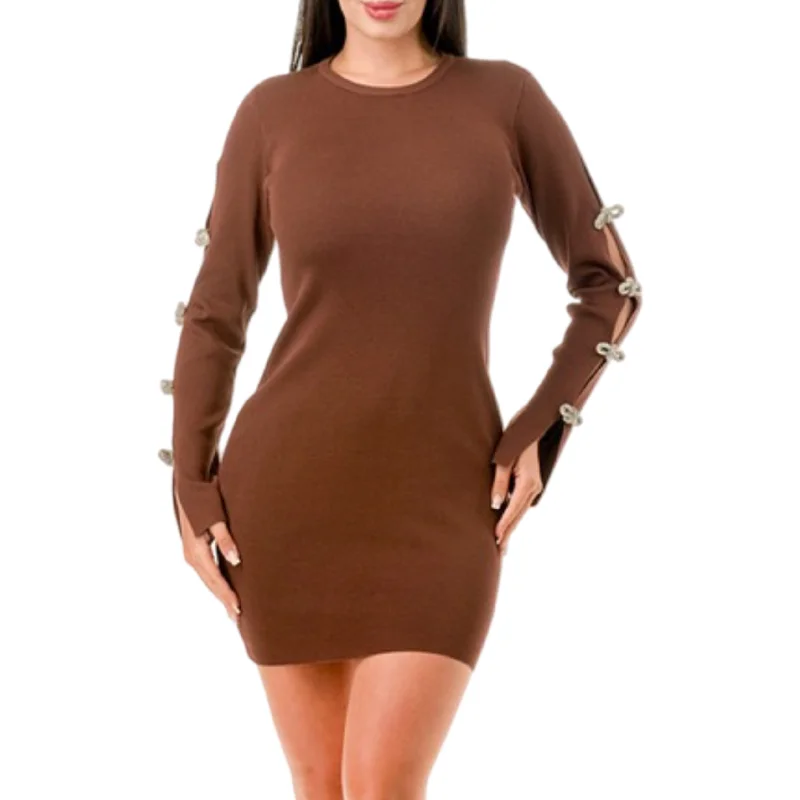 Embellish heart long sleeve sweater dress Silk Blend Satin Velvet