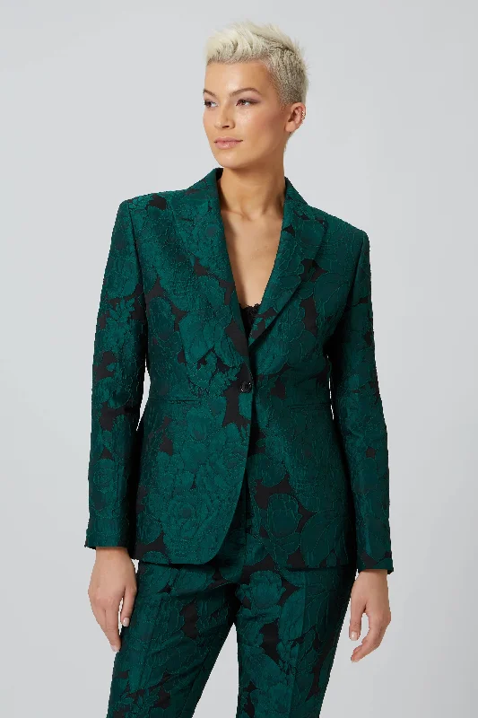 Gillian Skinny Fit Green Floral Jacket Belted Jacket Elasticated Jacket Padded Jacket