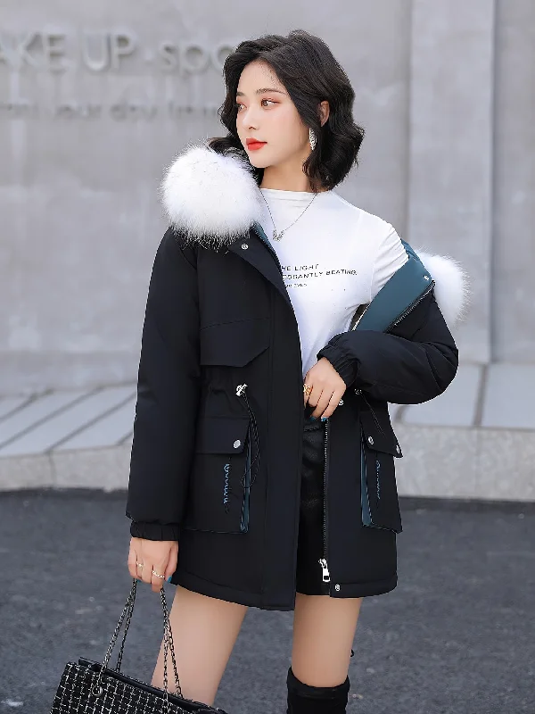 Parker Overcomes The Winter Slim Waist Thickened Warm Collar Coat Workwear Jacket For Women Striped Jacket Polka Dot Jacket Floral Jacket