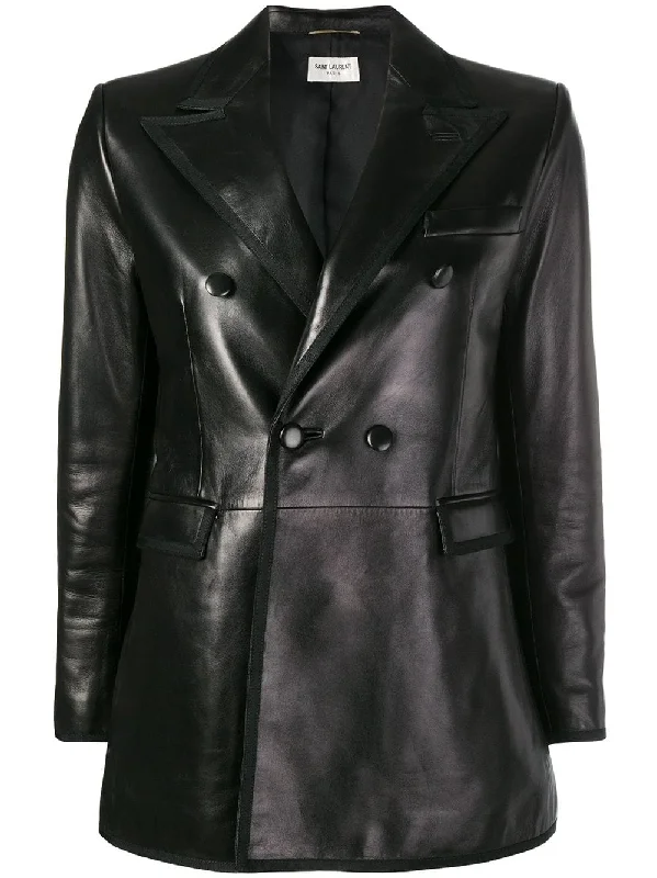 double-breasted leather blazer Women's Short Blazer