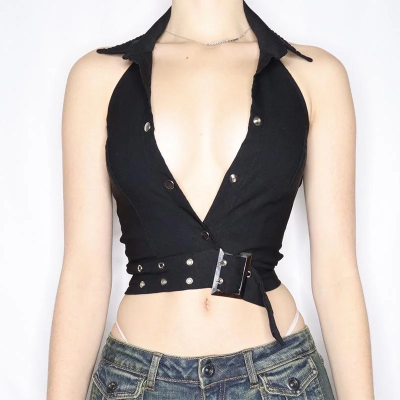 Hanging Neck Vest V-neck Metal Buckle Backless Jacket Satin Jacket Silk Jacket Chiffon Jacket Hanging Neck Vest V-neck Metal Buckle Backless Jacket Satin Jacket Silk Jacket Chiffon Jacket