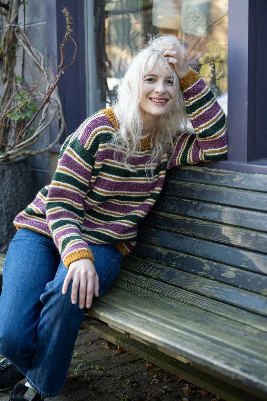 Striped Sweater (Knit) Solid Color Striped Floral Print