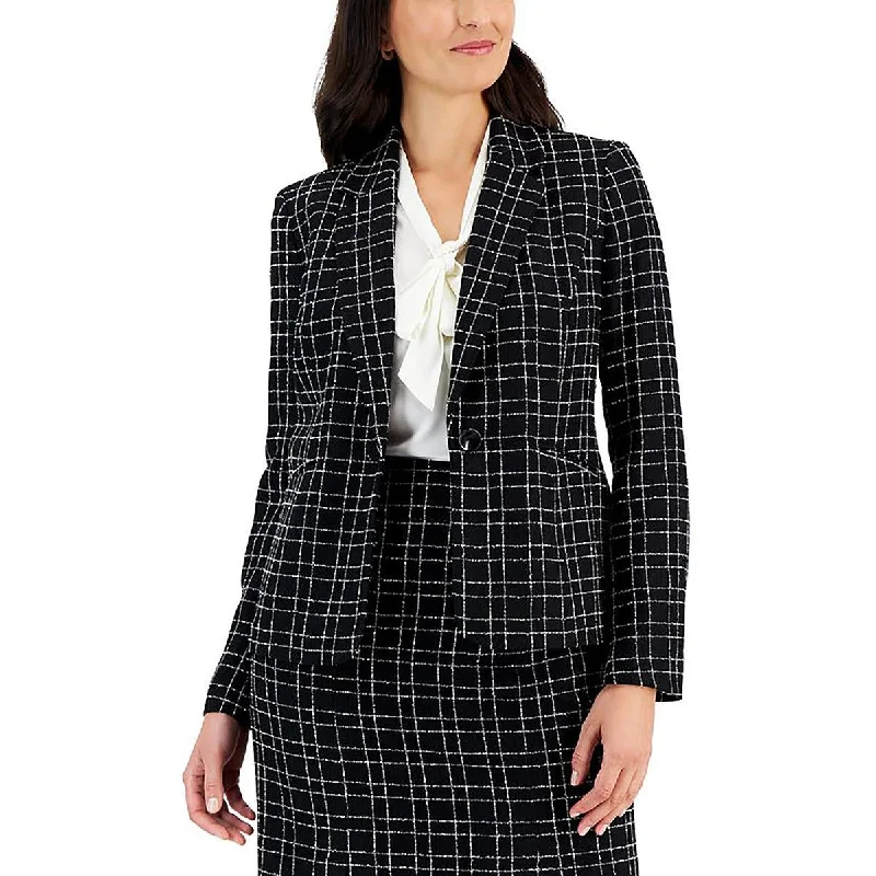 Petites Womens Plaid Office One-Button Blazer Women's High-End Blazer