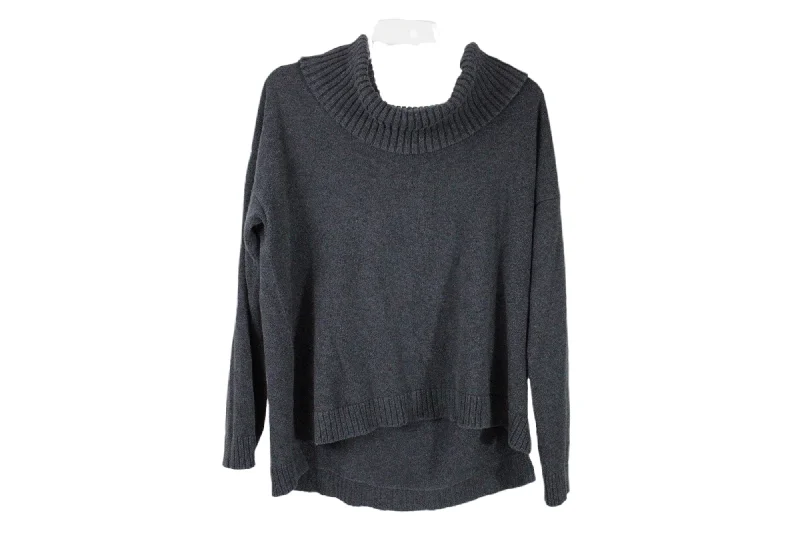 Jeanne Pierre Gray Cowl Neck Sweater | XL Front Pockets Side Pockets Patch Pockets