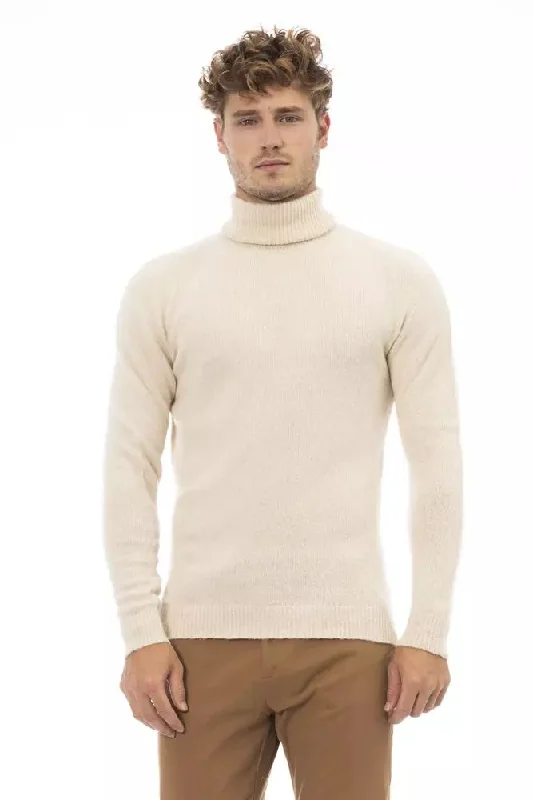 Beige Alpaca Men Sweater Cotton Fabric Linen Fabric Terry Fabric
