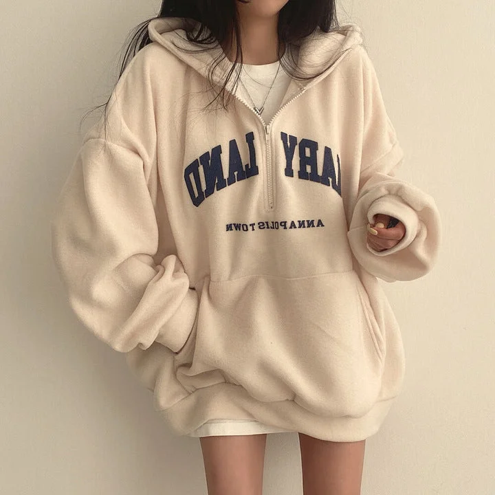 IKEARLAXLamb wool fleece thickened zipper hooded sweater women's loose Korean version versatile autumn and winter ins tide brand plus size Fitted Slim Tailored