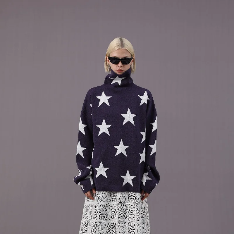 Star Turtleneck Sweater Chenille Blend Fleece Blend Nylon Blend