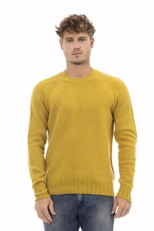 Yellow Wool Men Sweater High Neck Crew Neck V-Neck