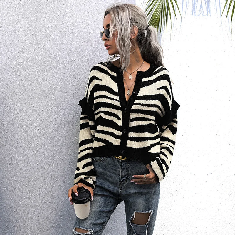 IKEARLAX women's clothing New new knitted sweater jacket short contrasting stripes splicing cardigan short Spandex Rayon Corduroy