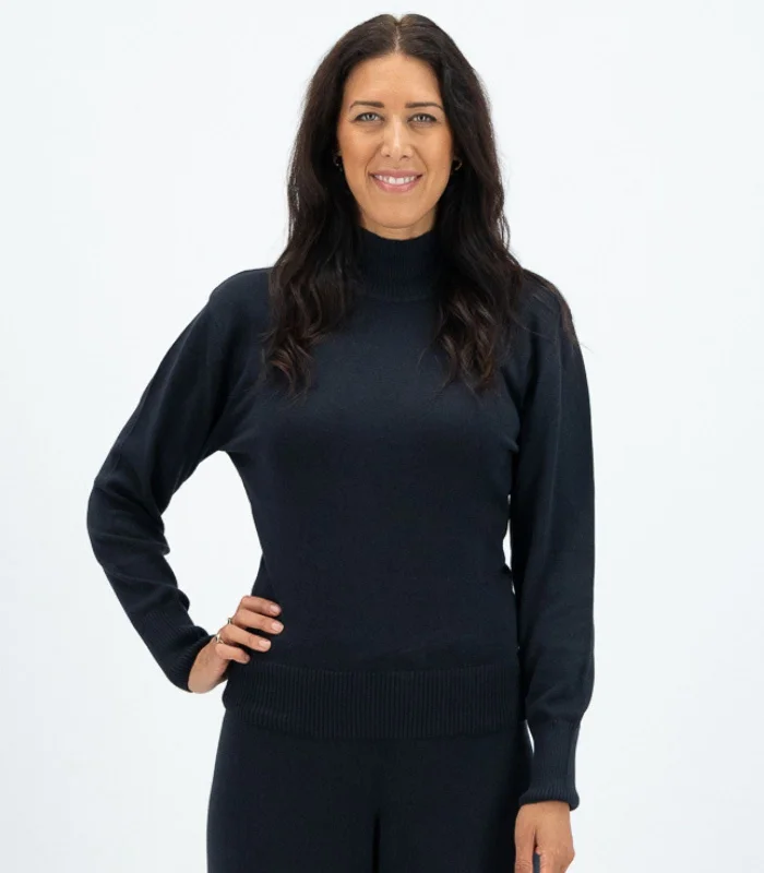 Fine Knit High Neck Jumper Herringbone Houndstooth Plaid