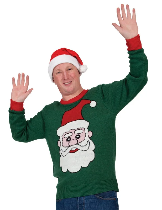 Green Crimbo Jumper Festive Holiday Sweater Handmade Hand-knitted Hand-woven