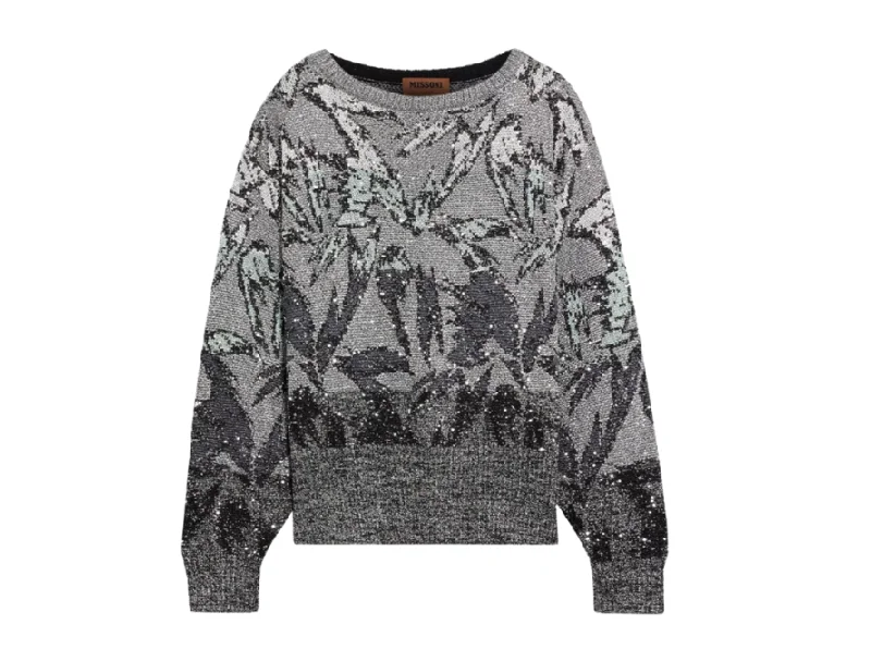 Missoni Sequin Metallic Knit Sweater Polka Dot Checkered Tartan