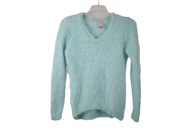 No Boundaries Blue Fuzzy Silver Shimmer Sweater | XL Terry Blend Velvet Blend Canvas Blend