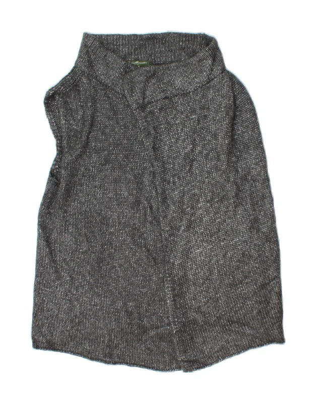 EDDIE BAUER Womens Sleeveless Open Cardigan Sweater UK 16 Large Grey Nylon Zippered Buttoned Snapped