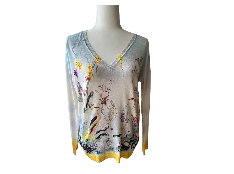 Etro Floral V Neck Sweater Striped Floral Plaid