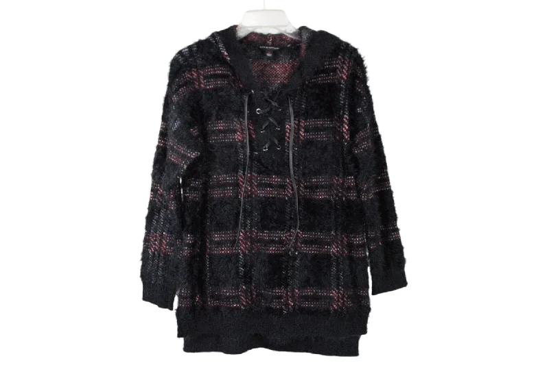 Rock & Republic Black Red Plaid Fuzzy Sweater | M Elasticated Padded Insulated